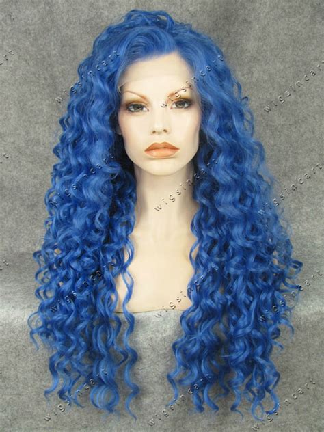 hot selling lovely long blue cosplay wig synthetic lace front hair wig  shipping