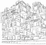 Coloring Pages City Landscape York Adults Cities Urban Habitat Moshe Safdie Printable Adult Architecture Template Getcolorings Getdrawings Emerging Streets Color sketch template