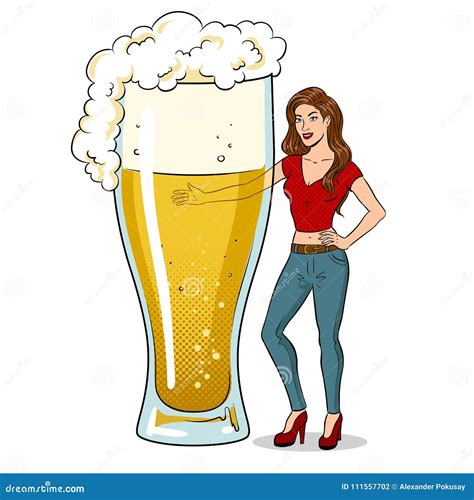 beauty young woman  beer pop art vector stock vector illustration