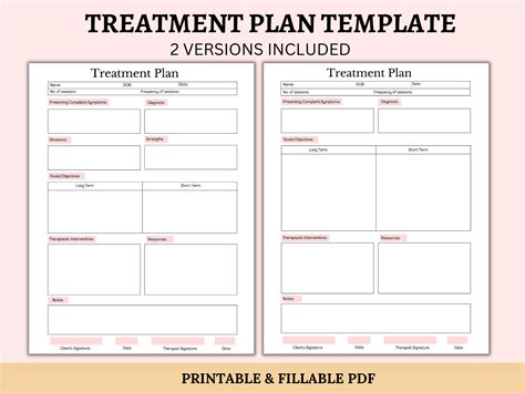treatment plan template printable fillable  therapist template