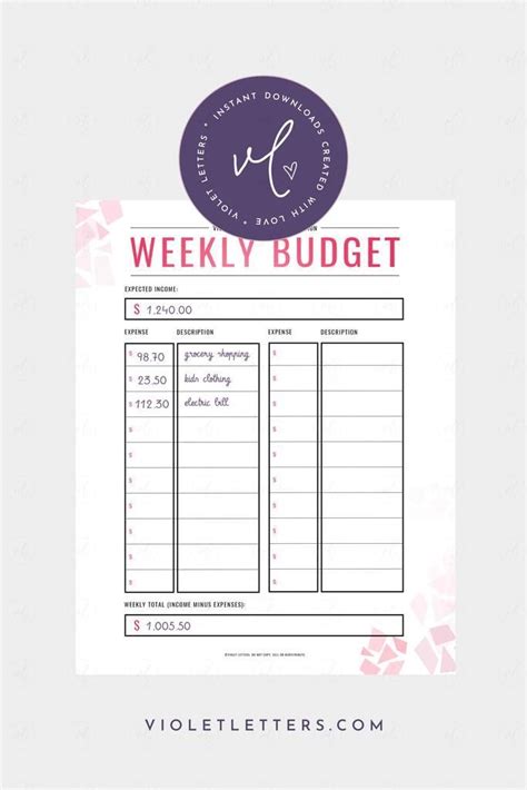 freebie weekly budget printable  budget printables weekly