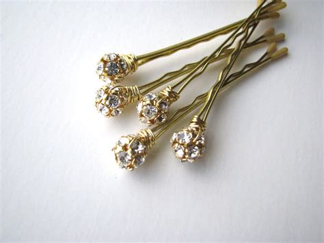 Rhinestone And Gold Hair Pins Set Czech Crystal 8mm Etsy