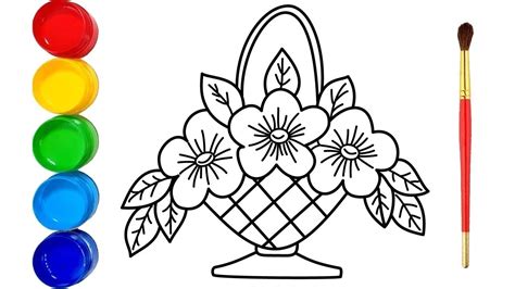 glitter flower baskets drawing  coloring pages youtube