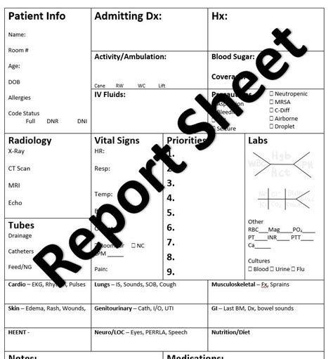 single patient report sheet