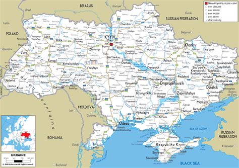 detailed clear large road map  ukraine ezilon maps