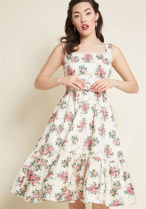 collectif x mc passion for poise midi dress in ivory floral modcloth