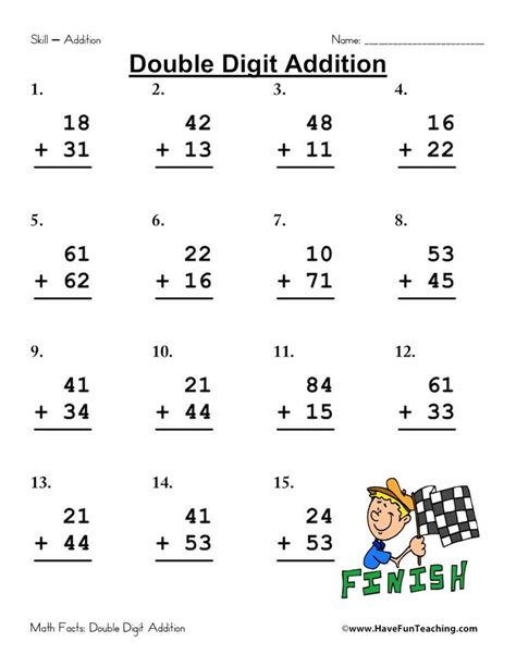 math worksheets resources tmath math addition worksheets double digit