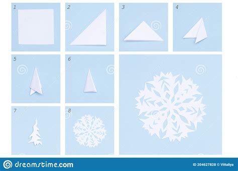 Step By Step Instruction How To Make Paper Snowflake Diy Concept Stock