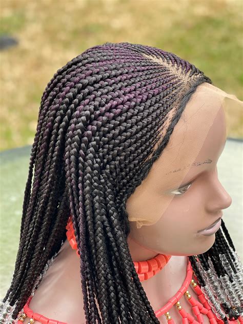 braided cornrow wig with beads made on a frontal wigs for etsy