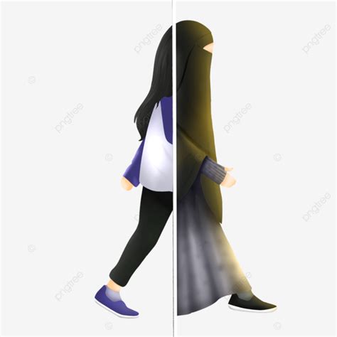 muslimah hijrah  veil niqab islamic illustration transparant cartoon muslim migrate