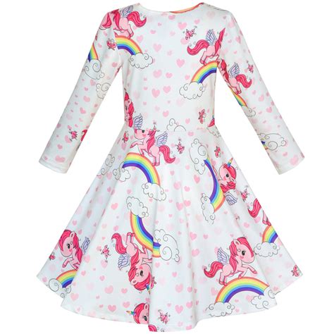 girls dress unicorn rainbow long sleeve casual dress sunny fashion