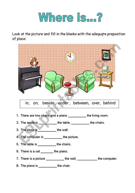 prepositions  place esl worksheet  carlaalves