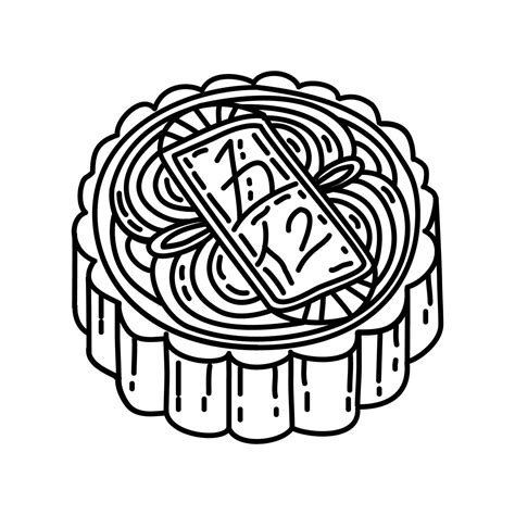 mooncake icon doodle hand drawn  outline icon style  vector