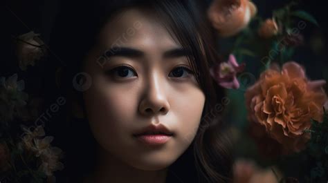 花に囲まれたアジアの若い女性の画像イラスト 花を持つ女性の美しさの肖像画 Hd写真撮影写真 鼻背景画像素材無料ダウンロード Pngtree