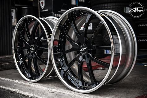 staggered ac forged wheels ac  black face  chrome lip