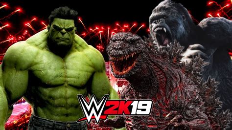 Hulk Vs King Kong And Godzilla Wwe 2k19 Gameplay Youtube
