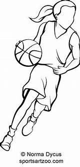 Basketball Drawing Girl Sports Clipart Easy Girls Drawings Player Outline Women Cliparts Playing Draw Female Clip Dribbling Library Books Dribble sketch template