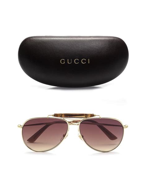 lyst gucci bamboo aviator style sunglasses in brown for men