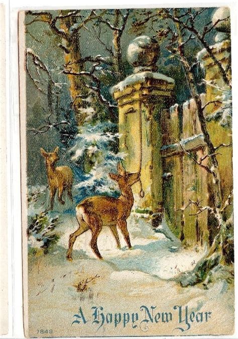 Vintage Reindeer Christmas Postcard Christmas Eve Winter