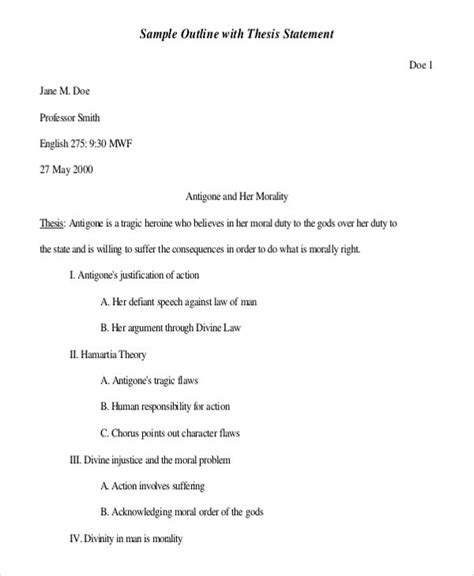 thesis outline templates sample  format