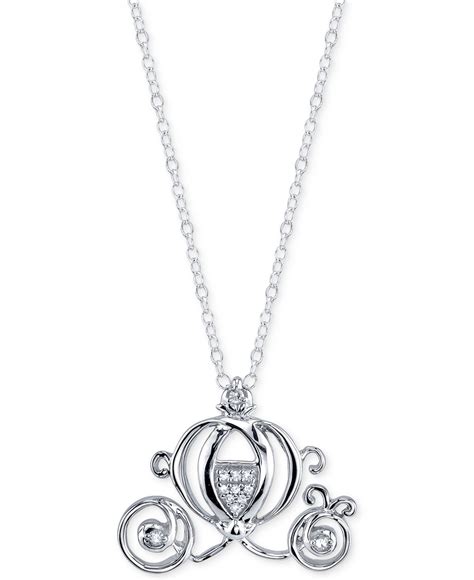 disney diamond accent cinderella pendant necklace  sterling silver  metallic lyst