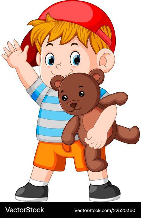 boy funny play  teddy bear royalty  vector image