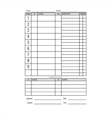 printable baseball lineup template printable world holiday