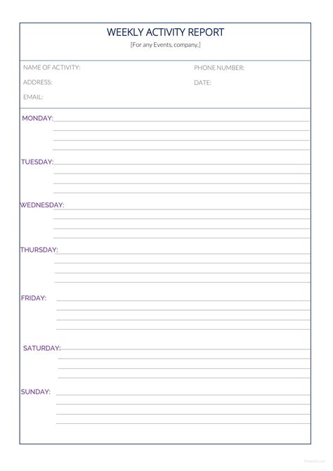 activity report template word  printable templates