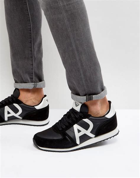 armani jeans silver logo runner sneakers black shoes  jeans jeans  sneakers sneakers