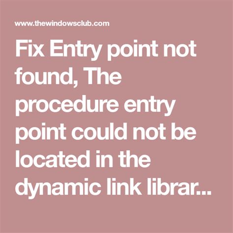 fix entry point not found the procedure entry point could not be