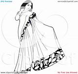 Saree Indian Clipart Woman Dress Illustration Beautiful Girl Vector Sari Modeling Colouring Wearing Pages Royalty Wear Perera Lal Transparent Clip sketch template