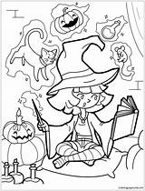 Pages Witch Halloween Little Coloring Practis Color Online sketch template