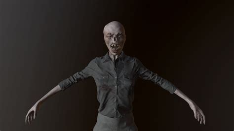3d model female zombie model with outfit vr ar low poly cgtrader