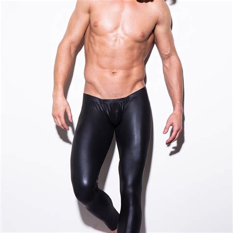 fashion mens black faux leather skinny pencil pants stage performance wear leggings men sexy