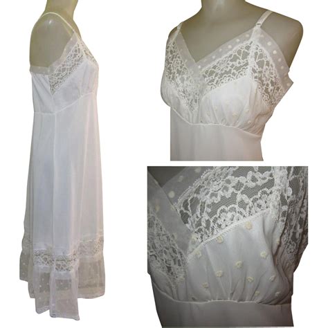 vintage slip lace trim embroidered polka dots 1950 s from