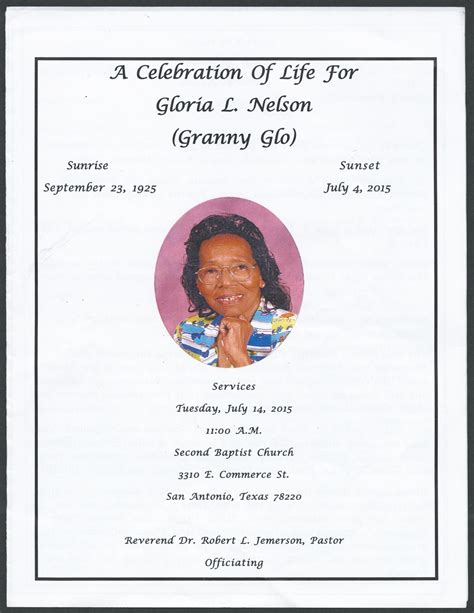 [funeral program for gloria l nelson granny glo july 14 2015