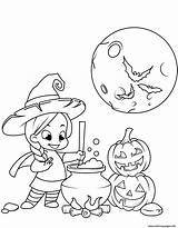 Coloring Witch Halloween Potion Pages Cute Cauldron Little Cooking Printable Print Book sketch template