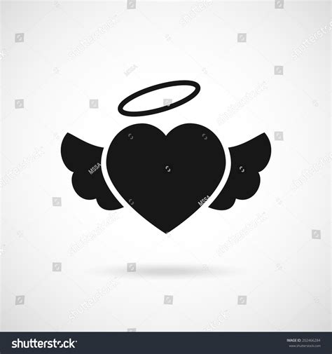 Vector Heart With Wings Icon And Halo On Top 202466284