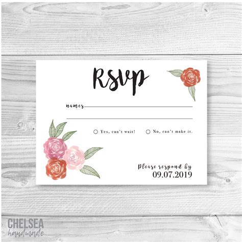 printable rsvp card editable  wedding rsvp hand