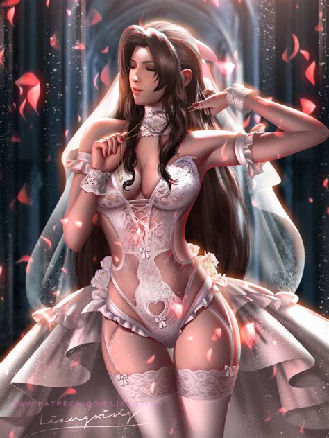 rule 34 1girls aerith gainsborough breasts bride brown hair cleavage