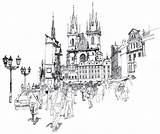 Prague Prag Skizze Praga Rathausplatz Alter Croquis Praag Vieille Sketches Vecchia Abbozzo Vierkant Stad Schets Bridge Sketching Vektoren Klipart Illustrationen sketch template