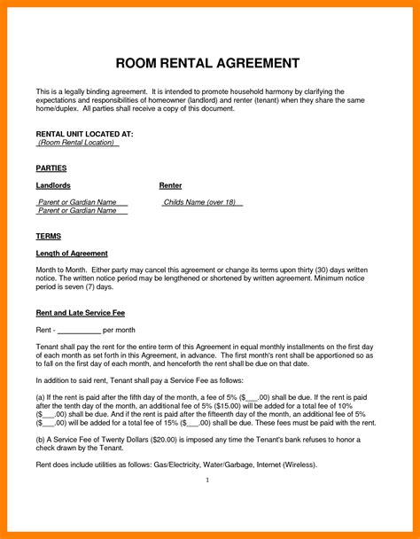house rental contract authorize letter room rental agreement
