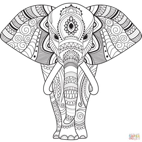 zentangle elephant coloring page  printable coloring pages