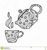 Teapot Cup Vector Illustration Coloring Zentangle Tea Drawn Hand Dreamstime Book Adult sketch template