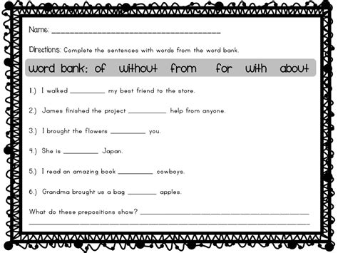 images  printable preposition worksheets  grade