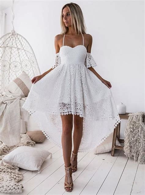 off shoulder white pleated hollow out lace high low