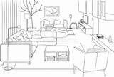 Modern Illustration Living Vector Line Room Coloring Interior Preview sketch template