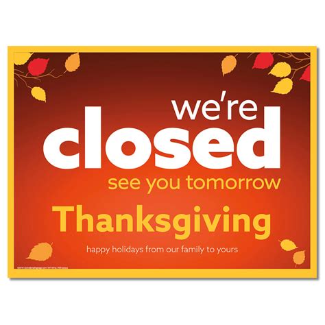 closed thanksgiving decal  poster      operationalsignagecom
