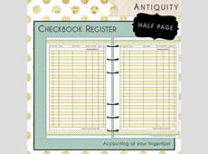 to US Half Page Printable Checkbook Register ANTIQUITY on Etsy