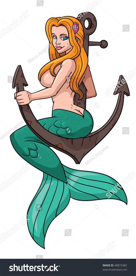 Sexy Cartoon Mermaid Sitting On Rusty Stock Vector 48872482 Shutterstock